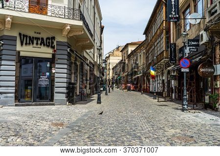 Empty Tables At Local Restaurants In Old Town Bucharest Due To Coronavirus Worldwide Outbreak Crisis