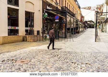 Empty Tables At Local Restaurants In Old Town Bucharest Due To Coronavirus Worldwide Outbreak Crisis