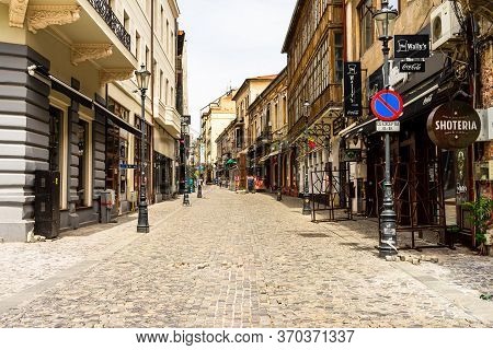 Empty Tables At Local Restaurants In Old Town Bucharest Due To Coronavirus Worldwide Outbreak Crisis