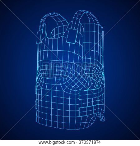 Police Flak Jacket Or Bulletproof Vest. Bullet Proof Concept. Wireframe Low Poly Mesh Vector Illustr