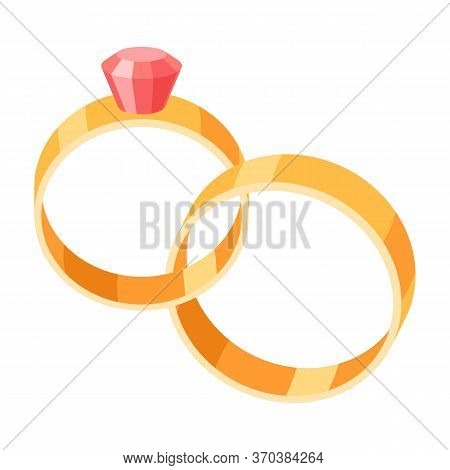 Illustration Of Wedding Bride And Groom Rings. Marriage Romantic Items.