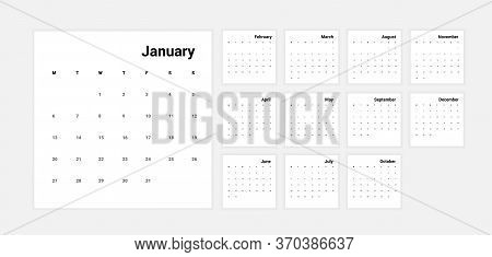 Wall Calendar For 2020 Year In Clean Minimal Style. Corporate Design Planner Template. Week Starts O