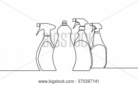 Vector Detergent Bottles Or Containers, Detergents, Sign Pattern, Cleaning Supplies Line Drawing. Se
