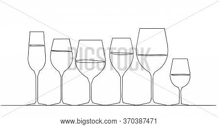 Background Drink. Pattern Glasses. Continuous Drawing. One Line Style. Vector Illustration. Drawing 