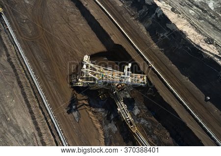 Bucket Wheel Excavator In A Lignite Quarry In Process, Heavy Industry.