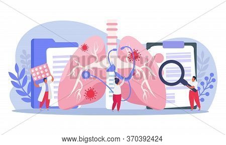 Pulmonologists Doing Lung Inspection With Stethoscope Flat Composition Vector Illustration