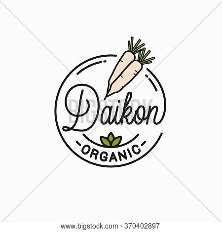 Daikon Radishes Logo. Round Linear Of Daikons
