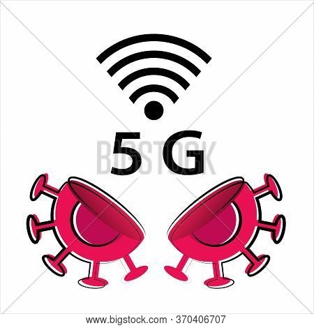 Vector Icon Design Of Coronavirus 5g Zone Concept On White Background. Conspiracy Theorists Attacked