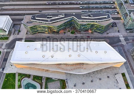 Helsinki, Finland - May 31, 2020: Aerial View Of The New Brand Library Oodi In Central Helsinki In S