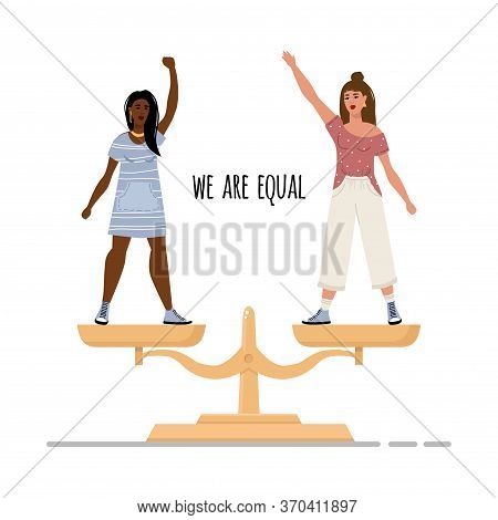 Stop Racism. Black Lives Matter. We Are Equal. No Racism Concept. Flat Style. Different Skin Colors.