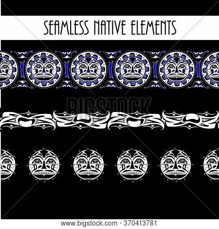 Vector Illustration Abstract Native North American Seamless Pattern Border Set