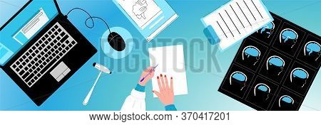 Vector Flat Top View Doctors Neurologists Desktop.