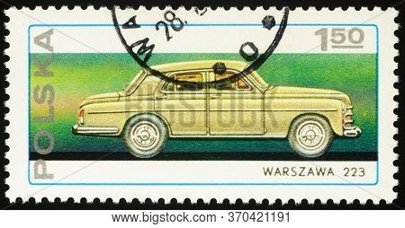 Moscow, Russia - June 07, 2020: Stamp Printed In Poland Shows Polish Car Warszawa 223, Series 25th A