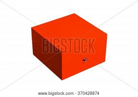 Label Box For Storing Wrist Watches And Gift, Mock Up Closed Square Red Case Isolated On White Backg