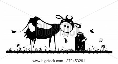 Cow And Milk Can. Milk. Vector Illustration.
