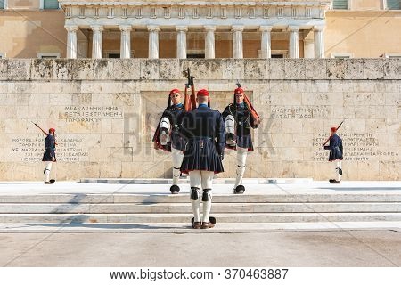 Athens, Greece - October 30, 2019. Changing Of The Presidential Guard Called Evzones In Front Of The