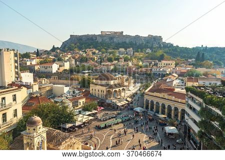 Athens, Greece - October 30, 2019: Panoramic View Of The Acropolis Of Athens. Greece.