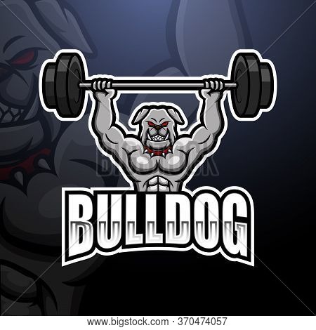 Vector Illustration Of Bulldog Weightlifting Mascot Esport Logo Design
