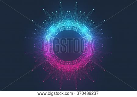 Quantum Computer Technology Concept. Sphere Explosion Background. Deep Learning Artificial Intellige
