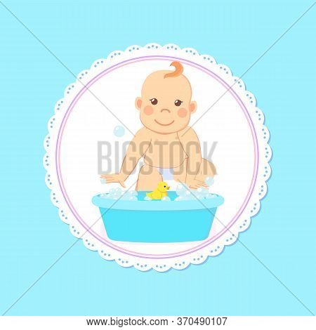 Baby Shower Greeting Card, Infant Bathing In Basin With Water, New Born Child. Toddler Milestones Fr