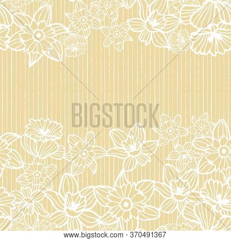 White daffodils on stripes seamless pattern print
