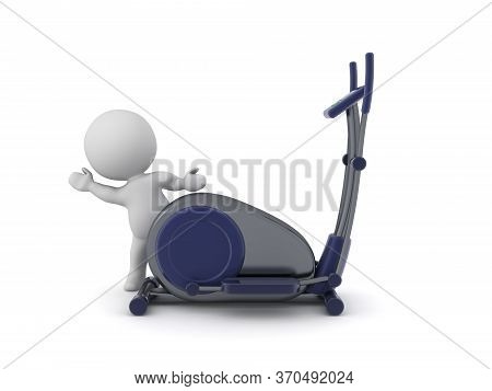 3D Character Waving From Behind Eliptical Bycicle