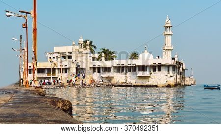 Haji Ali Dargah Captured During High Tide From A Low Angle.