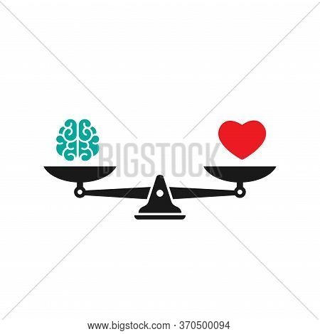 Black Mechanical Scales With Brain And Red Heart In Pans. Love, Like, Sympathy Value, Solution And R