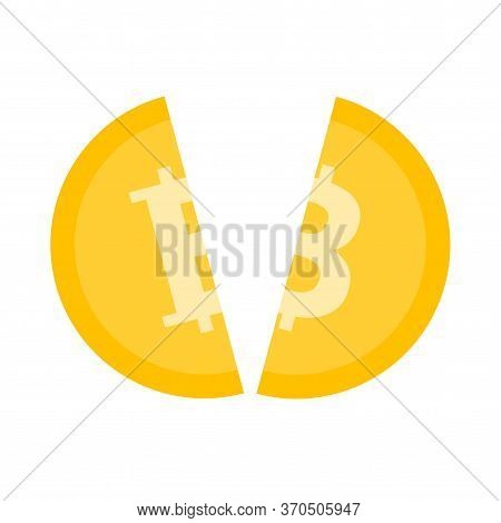 Bitcoin Halving. Cracked Bitcoin. Block Rewards Is Reduced In 2 Times. Vector Isolated Illustration
