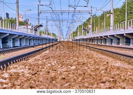 Railroad Tracks Empty View Of The Platform Color
