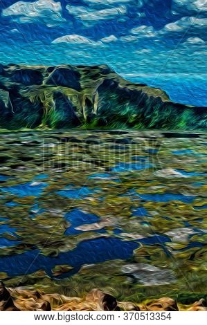 Lake With Aquatic Vegetation Filling The Crater Of The Extinct Ranu Kau Volcano On Easter Island. Wo