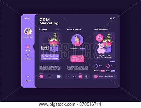 Audience Loyalty Increase Tablet Interface Vector Template. Mobile App Page Night Mode Design Layout