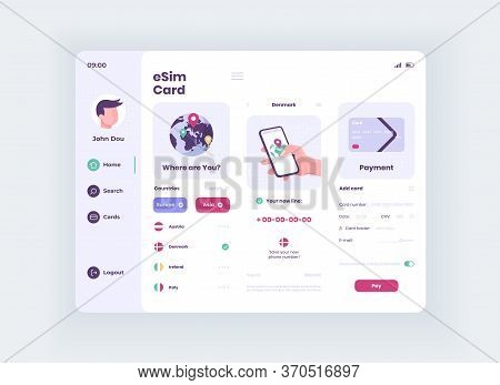 Esim Connection Tablet Interface Vector Template. Mobile App Page Day Mode Design Layout. Wireless N