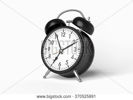 Black vintage alarm clock isolated on white background. 3d rendering illustration