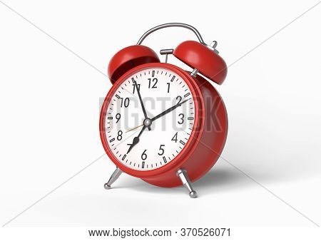 Red Vintage Alarm Clock Isolated On White Background. 3d Rendering Illustration