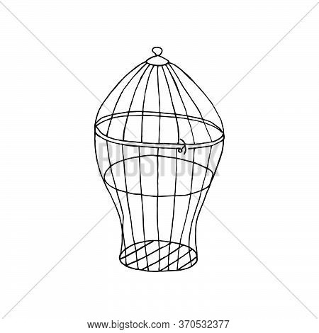 Isolated On White Background Cage And Birds Stock Illustration, Vector, Hand Drawing, Design Element