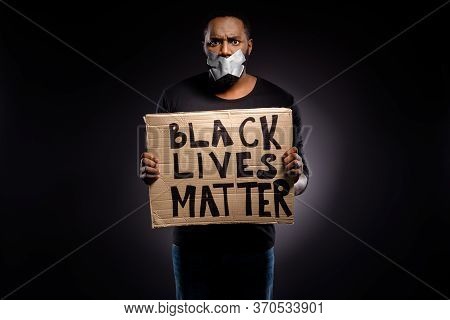 Photo Of Voiceless Speechless Afro American Anti Racism Revolution Activist Guy Close Cover Lips Adh