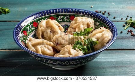 Uzbek Dumplings Called Chuchvara. Asian Ravioli With Minced Meat Pelmeni, Gyoza, Dim Sum, Jiaozi, Mo