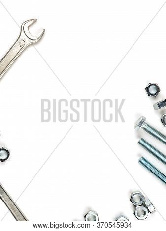 Graphic Resources Frame For Inserting Text Lined With Bolts Nuts And Wrenches. Fastener In The Form 