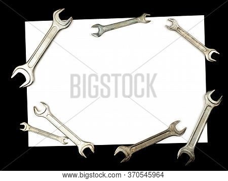 Graphic Resources Frame For Inserting Text Lined With Bolts Nuts And Wrenches. Fastener In The Form 