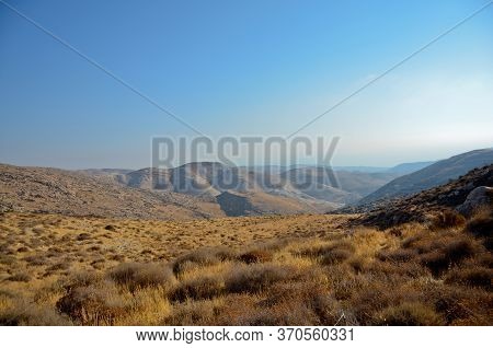Wadi Kelt Or Nahal Prat, In The Judean Desert, Israel. Nature Reserve On A Clear Day, Blue Sky. Sele