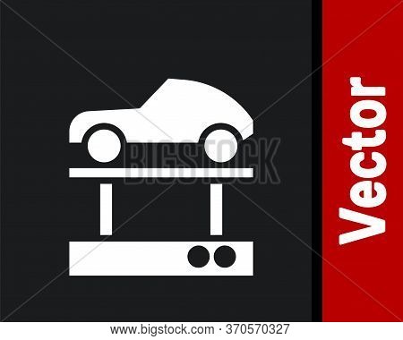 White Repair Car On A Lift Icon Isolated On Black Background. Repair Of The Underbody, Suspension, W