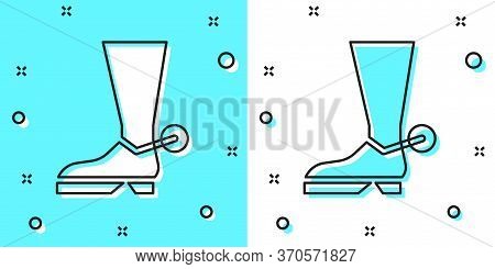 Black Line Cowboy Boot Icon Isolated On Green And White Background. Random Dynamic Shapes. Vector Il