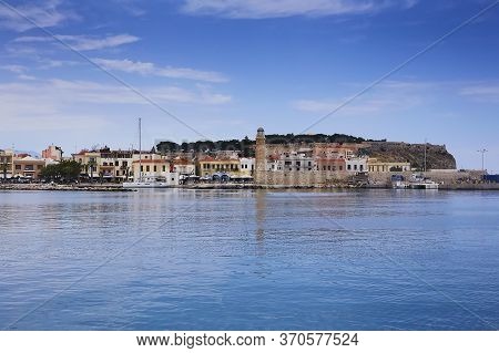 Rethymno, The Crete Island, Greece - May 30, 2019: Beautiful View At The Venetian Lighthouse In The 