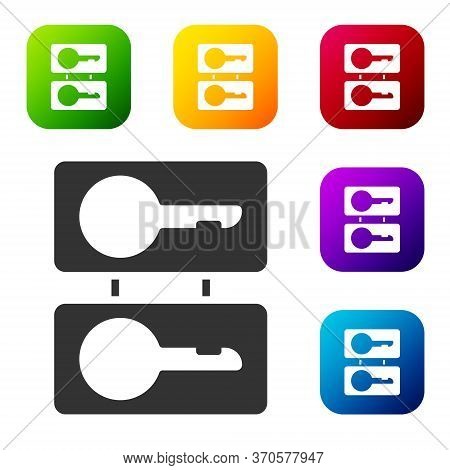 Black Metal Mold Plates For Casting Keys Icon Isolated On White Background. Set For Mass Production 