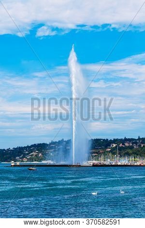 The Jet Deau Or Water Jet Is A Large Fountain In Geneva City In Switzerland