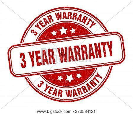 3 Year Warranty Stamp. 3 Year Warranty Round Grunge Sign. Label