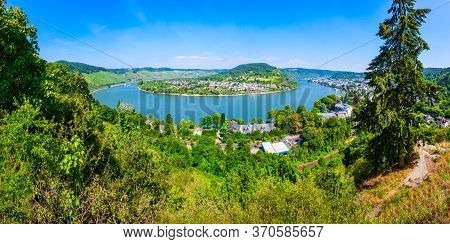 Boppard Town Aerial Panoramic View From Gedeonseck Viewpoint. Boppard Is The Town In The Rhine Valle