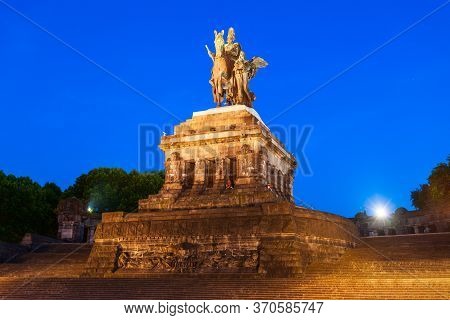 Memorial Of German Unity At Deutsches Eck In Koblenz. Koblenz Is A City On The Rhine, Joined By The 
