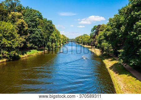 Central Park And River In Lubeck City, Germany